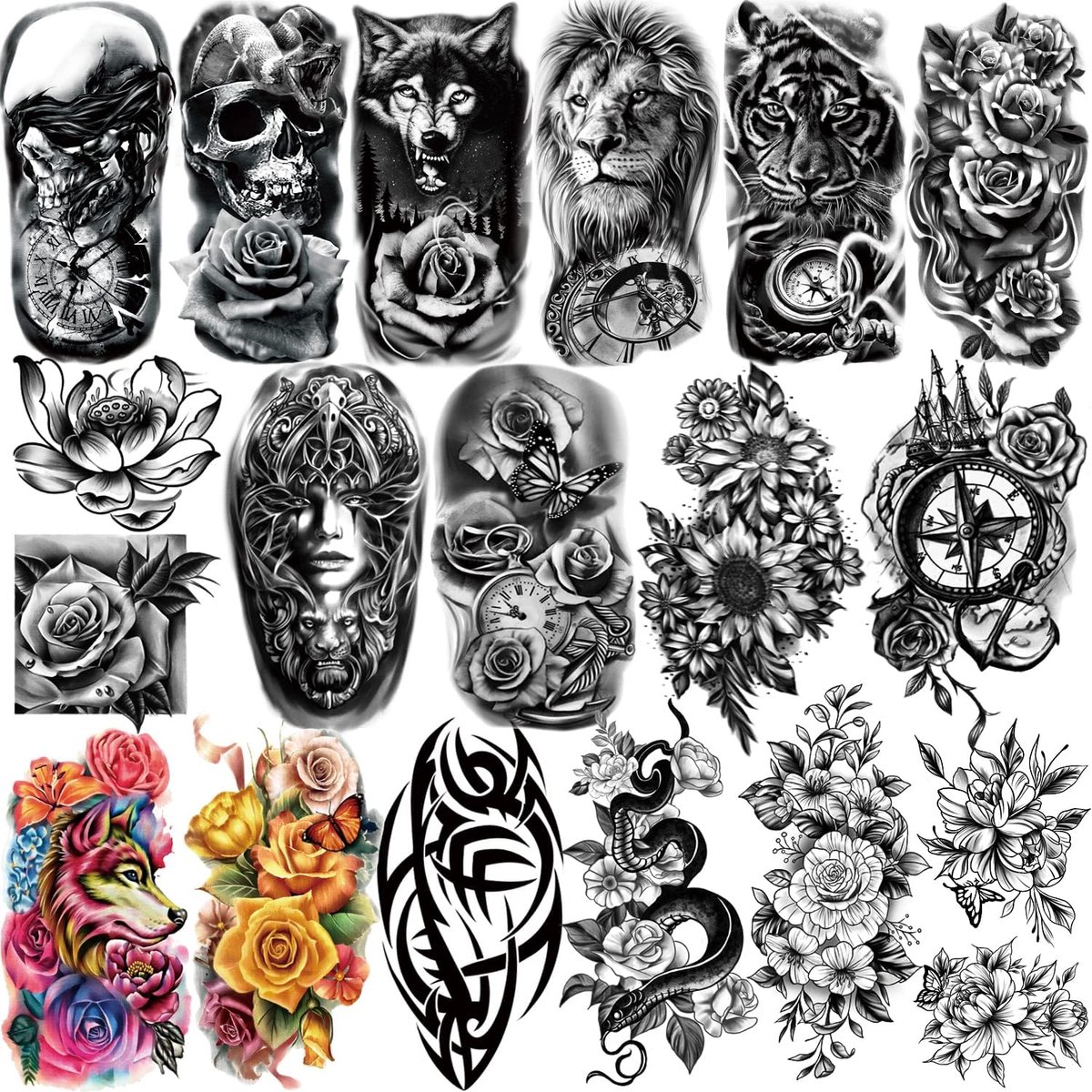 Tijdelijke tattoo voor jongens kinderen 17 vellen grotere halve arm nep tatoeages voor mannen of vrouwen en 60 vellen tattoo sticker