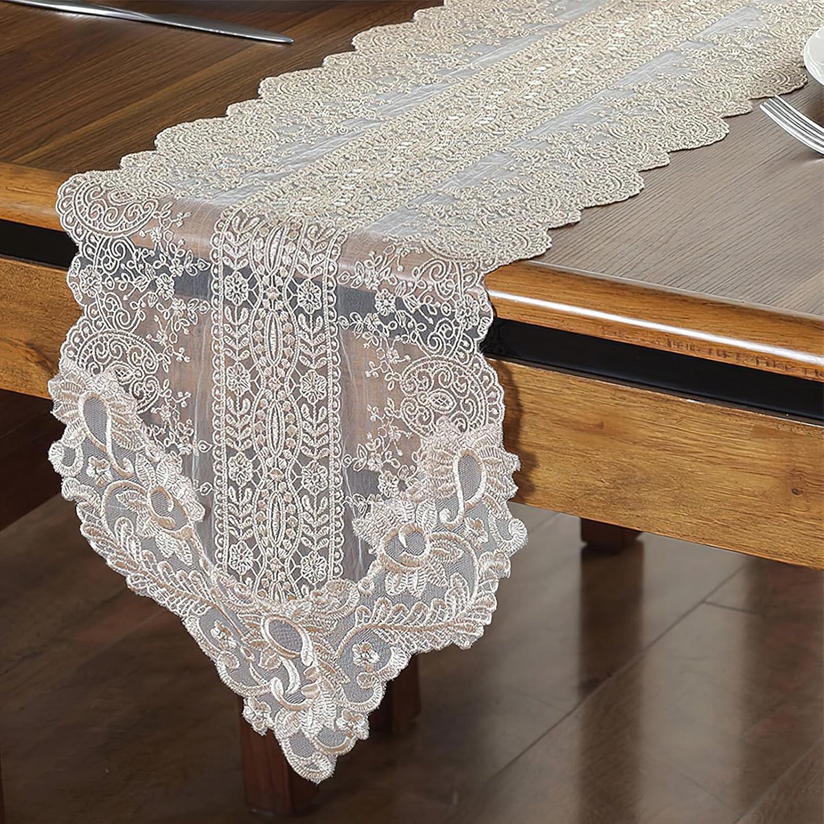 kanten tafelloper macramé bloemen geborduurde tafeldressoir sjaal vintage chique elegante tafelloper voor thuis bruiloft feest banket tafel decor, 30 x 122 cm