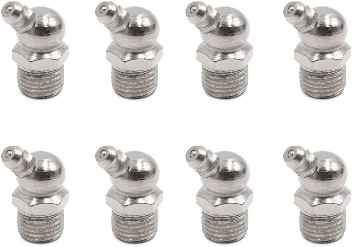 sourcing kaart 8 stuks. 45 graden hoek vernikkeld vet tepel accessoire voor auto 1/4 inch draad DE