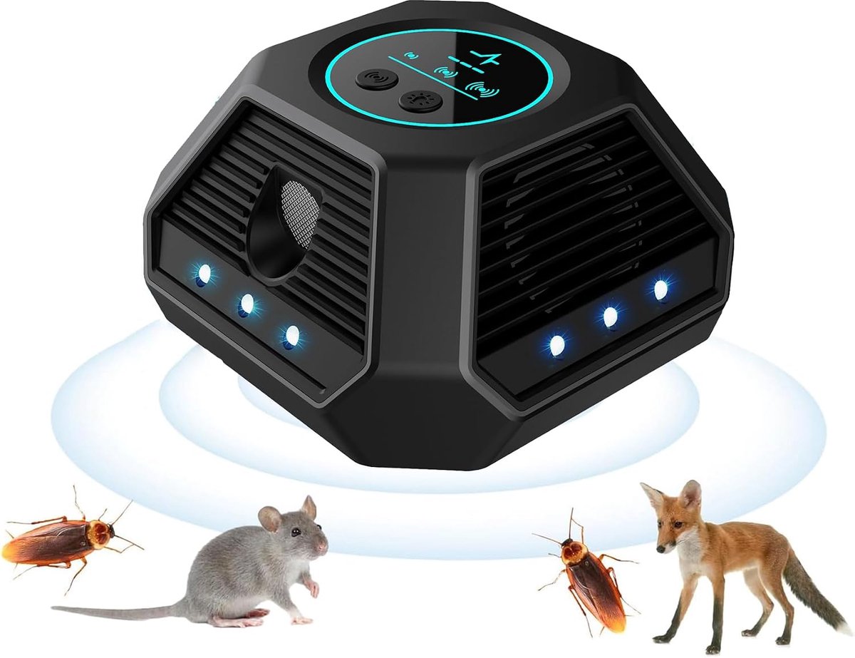 Ultrasone muizenafweer, apparaat met ultrasone muis met stroboscooplichten en PIR, voor huis, kelder, tuin, muizen en ratten, verdrijven zonder chemicaliën en muizenvallen, 300 m² werkgebied