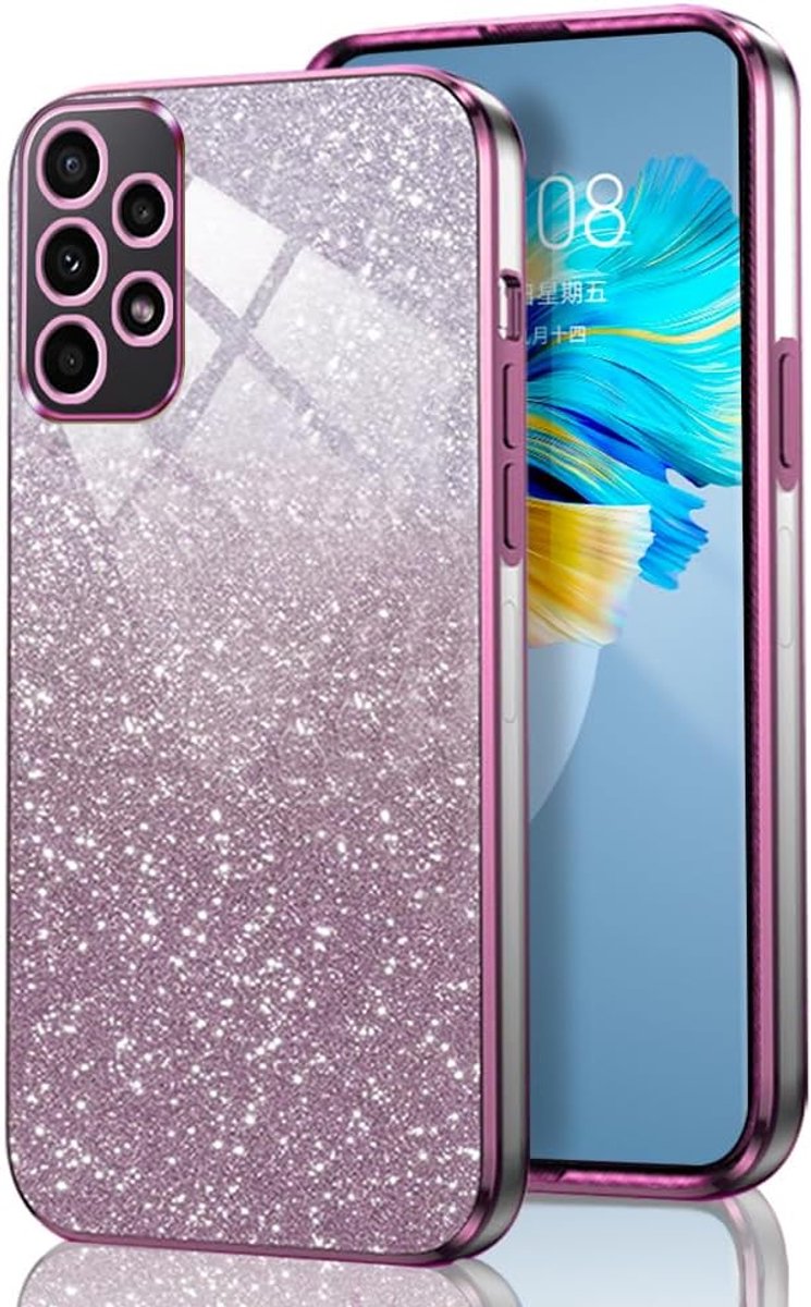 Glitter hoesje voor Samsung Galaxy A33 5G, Slank Zacht TPU Galvanisch Frame Glitter/Transparant Schokbestendig Anti-kras Hoesje. Pink