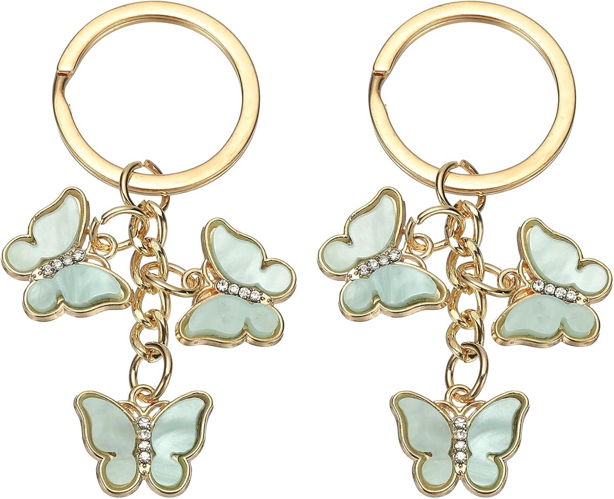 2 stuks vlindersleutelhangers voor vrouwen schattige vlinder sleutelhanger ketting hanger sleutelring voor vrouwen rugzak feest cadeautje petrolblauw
