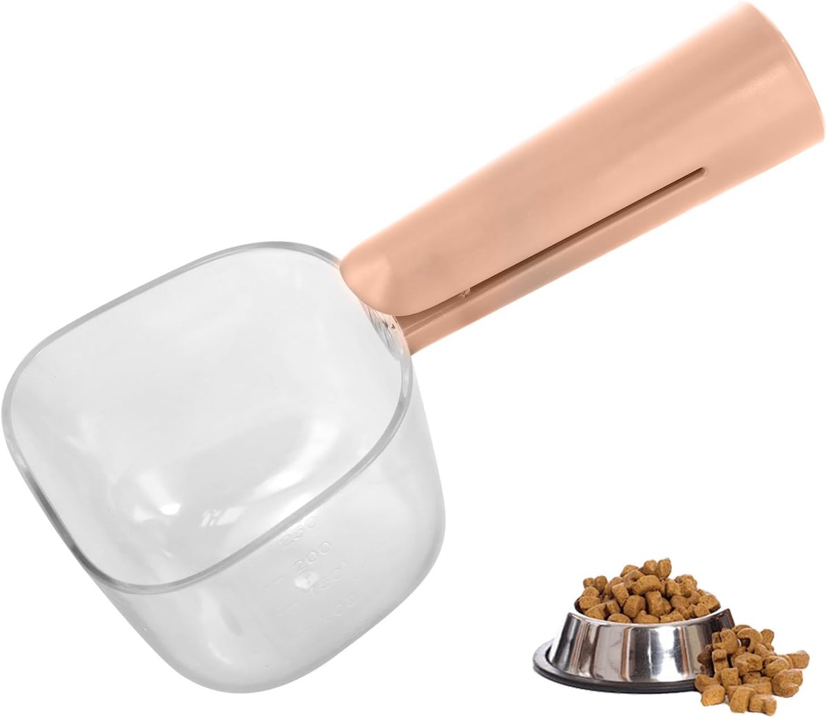 Maatbeker en voederlepel voor honden en katten, met schaal en clip, 250 ml (roze)