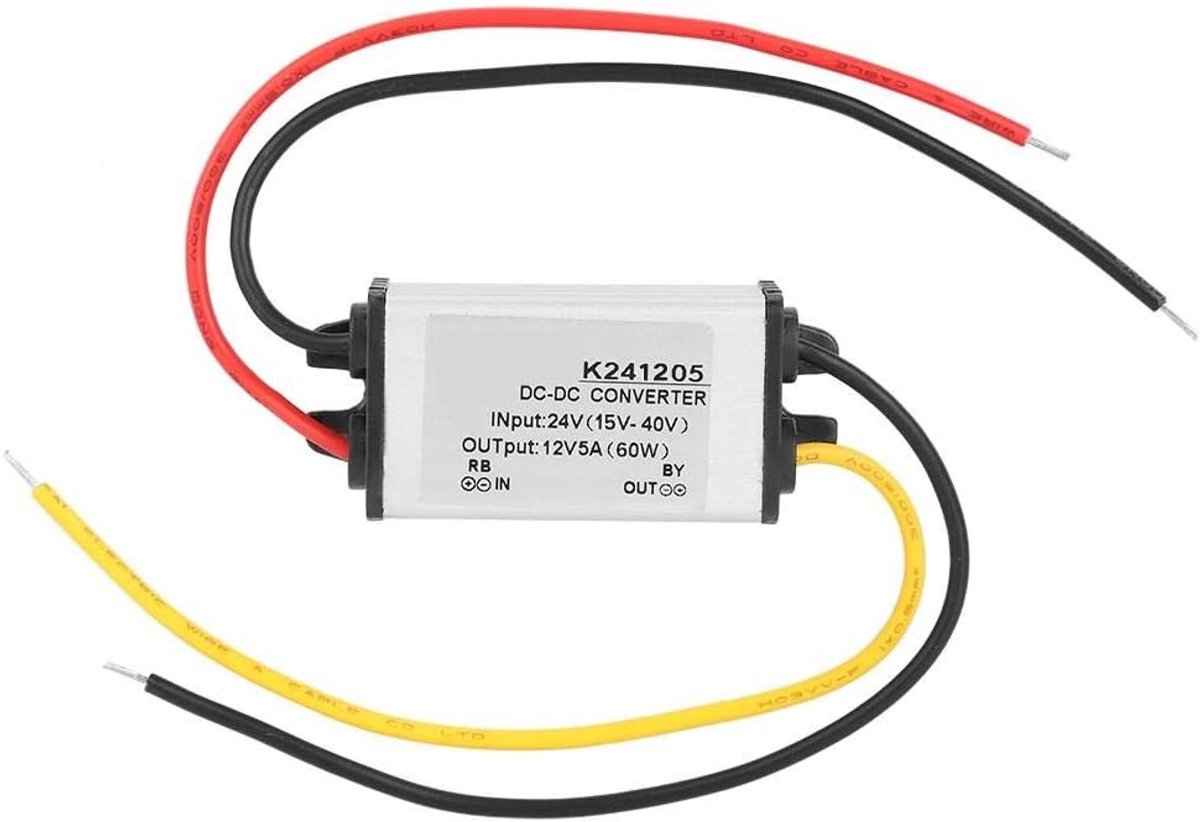 Voeding DC-DC-omvormer 24V naar 12V, 5A, Aluminium Behuisingsvoeding Transformator Voor LED-strips, Auto, Audio, Radio, LED-display