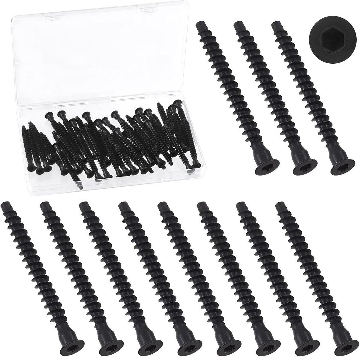 40Pcs M7 x 70mm Zwart Verzinkt Koolstofstaal Bevestigt Schroeven Assortment Kit, Hex Socket Drive Countersunk Zelf-Tapping Meubel Verbindingsschroef voor Montage en Montage