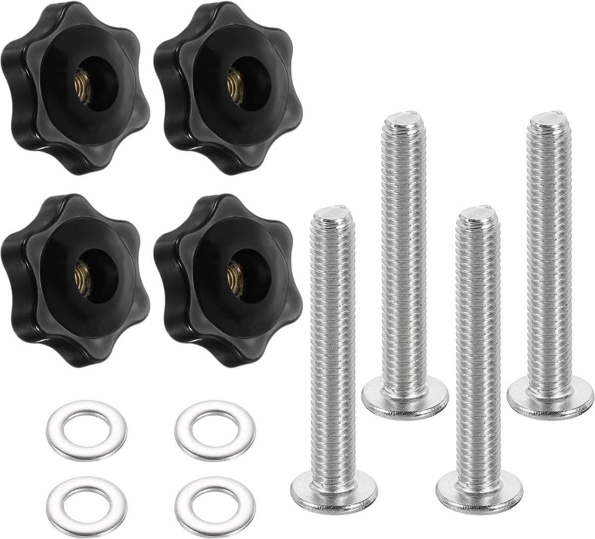 Set van 4 sterknoppenset, M6 metrische schroefdraad, 32 mm kopdraad, 6-sterknoppen met M6 x 40 mm zeskantschroeven en M6 sluitringen, spangrepen, accessoires voor houtbewerking
