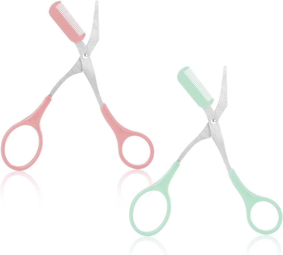 Wenkbrauwschaar met kam, wenkbrauwborstel, schaar, roestvrij staal, wenkbrauwschaar met kam, wenkbrauwtrimmer, precisietrimmer voor vrouwen en mannen (mintgroen, perzikroze)