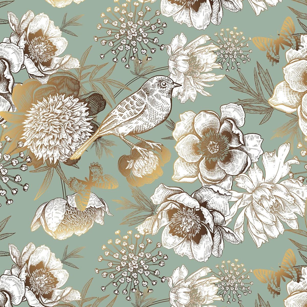 Behang, wandpapier, bloemenblad, zelfklevende folie, 44 cm x 1000 cm, decoratieve folie, meubelfolie, plakfolie, pvc, vinyl, muursticker