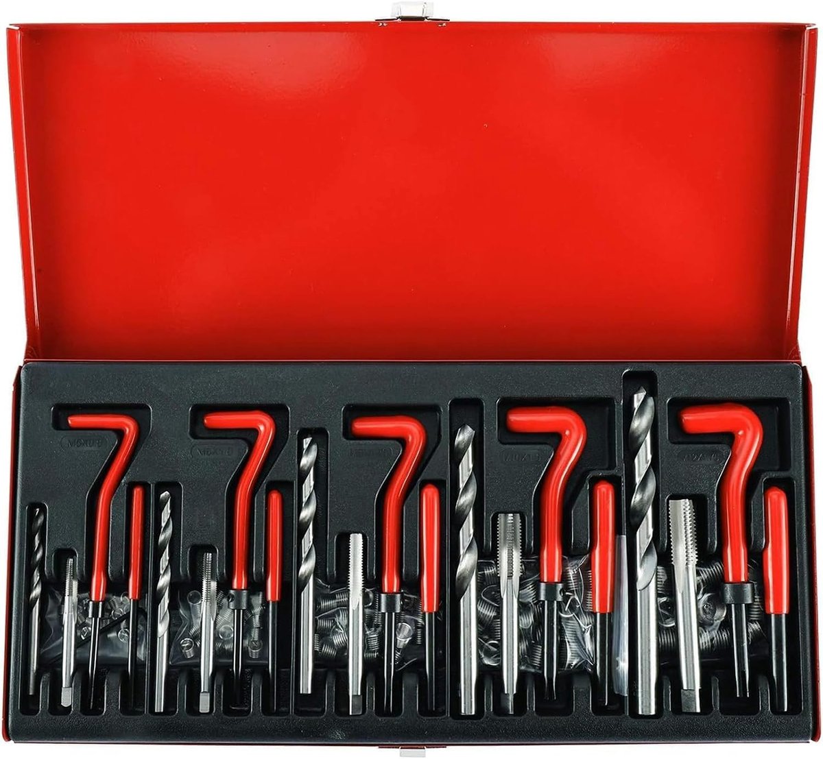 151 stks Helicoil draad reparatieset, metrische Helicoil Kit M5 M6 M8 M10 M12, Heli Coil Threads Reparatieset met HSS-boren, kranen schroefdraad inserts, Rethreading Tool voor Motor Cilinder