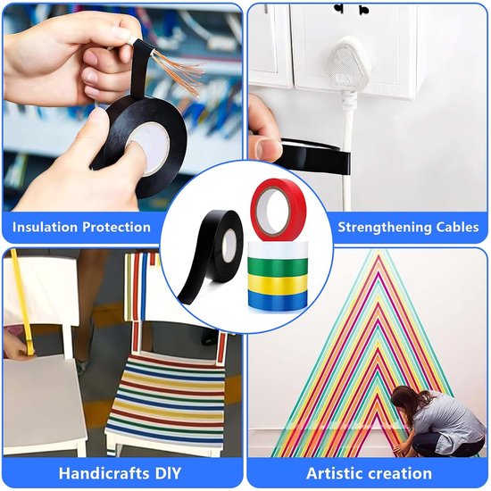 12 stuks isolerende tape, gekleurde set, 16 mm x 20 m, elektrische tape, isolatietape, waterdicht, pvc-plakband voor draadprojecten, isolatie en reparatie van gebroken draden — afbeelding 3