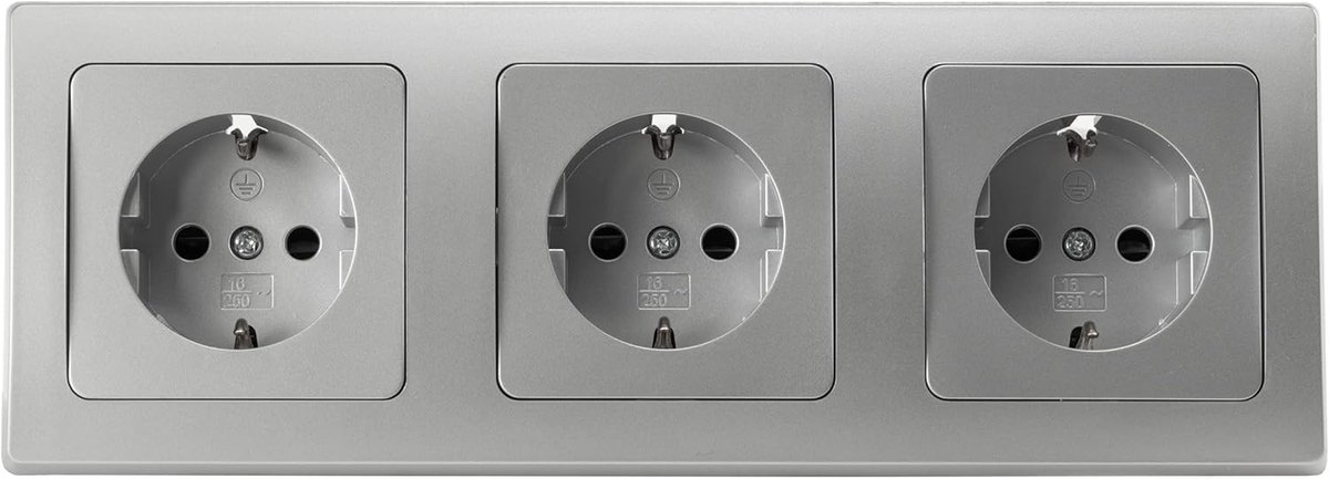 Stopcontacten - Zilvergrijs - Inbouwmontage - 3 geaarde stopcontacten 250 V met frame 3 stopcontacten
