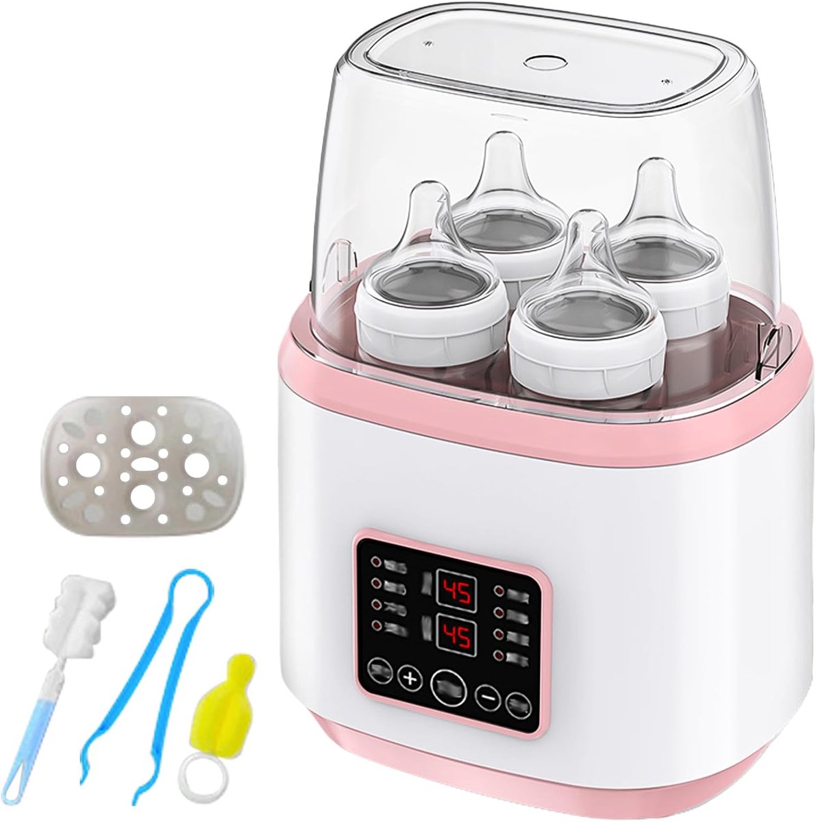 8-in-1 flessenwarmer voor baby's, sterilisator voor babyflessen, snelle flesverwarmer, melkflesverwarmer voor baby's, snelle babyvoedingwarmer en ontdooien met lcd-display, BPA-vrije babyvoeding, roze