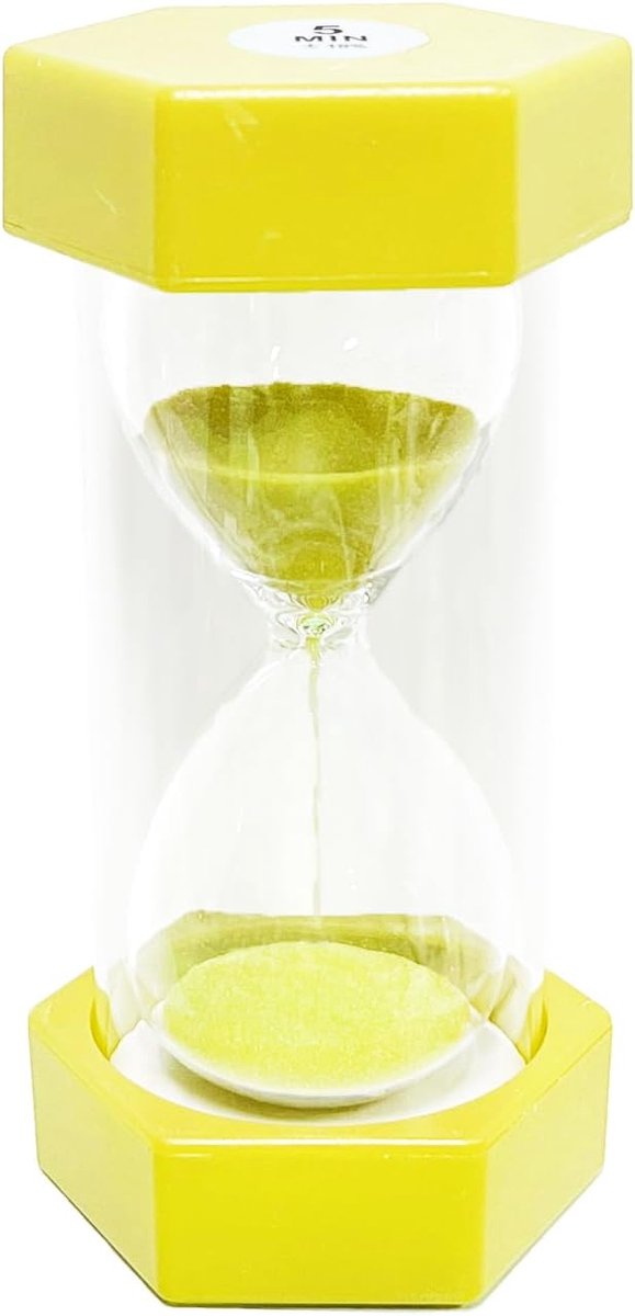 Zandloper voor kinderen, zandtimer, zandtimerset, kinderen, zandlopertimer, glastimer, keukenklok, tijdbeheer helpt, creatieve geschenken, 5 minuten, geel