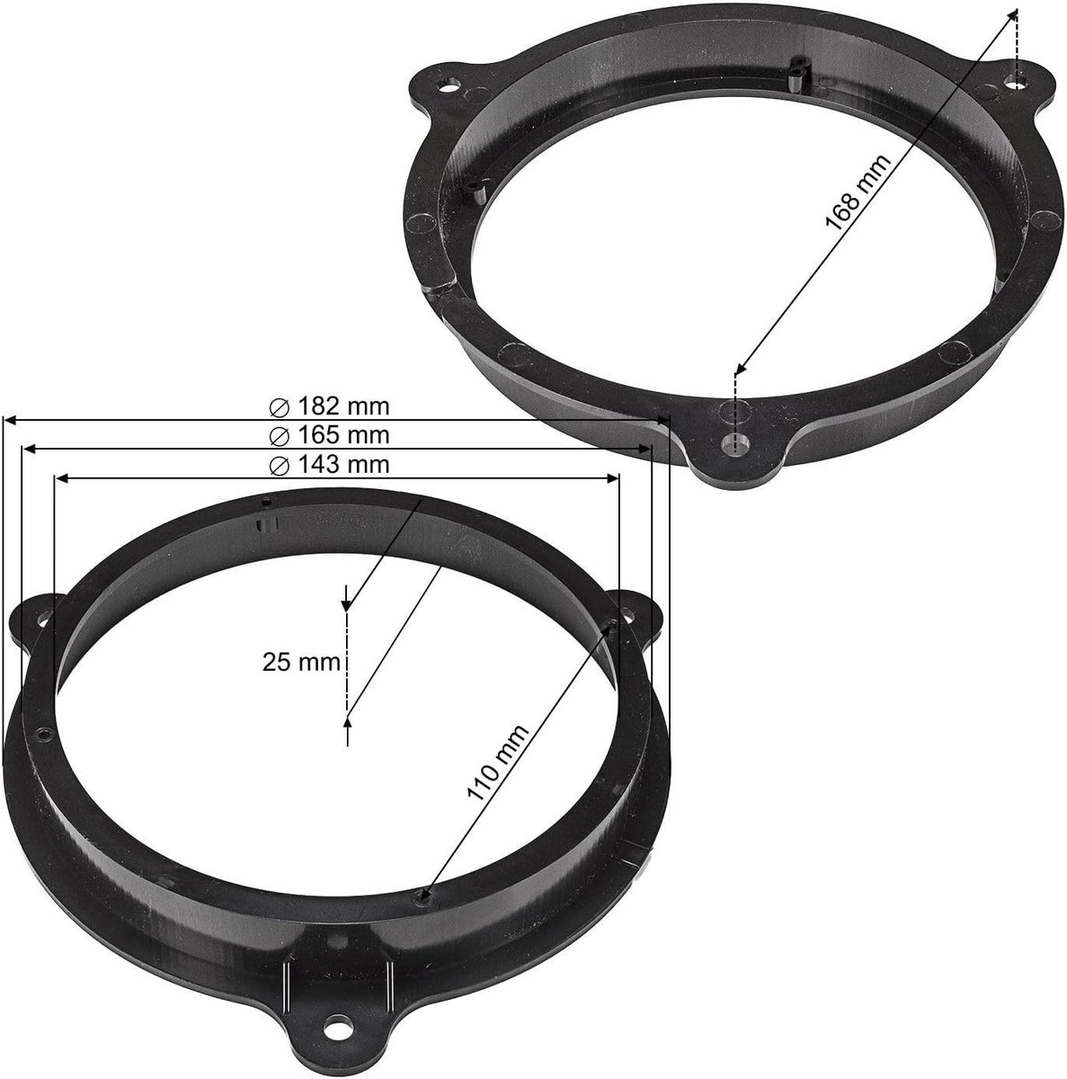 Tomzz Audio 2838-002 Luidspreker Ringen Adapter Beugels compatibel met Nissan Micra Juke Dacia Lodgy Sandero Logan verschillende montageplaatsen voor 165mm DIN luidsprekers