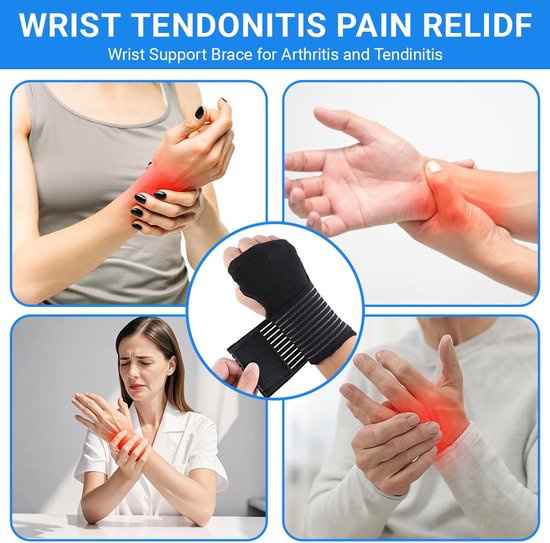 2 stuks polssteunen, polsbandage polsbandage met verstelbare klittenbandsluiting, polssteun voor sport en dagelijks gebruik, elastische steunbanden, zwart, voor vrouwen en mannen — afbeelding 4