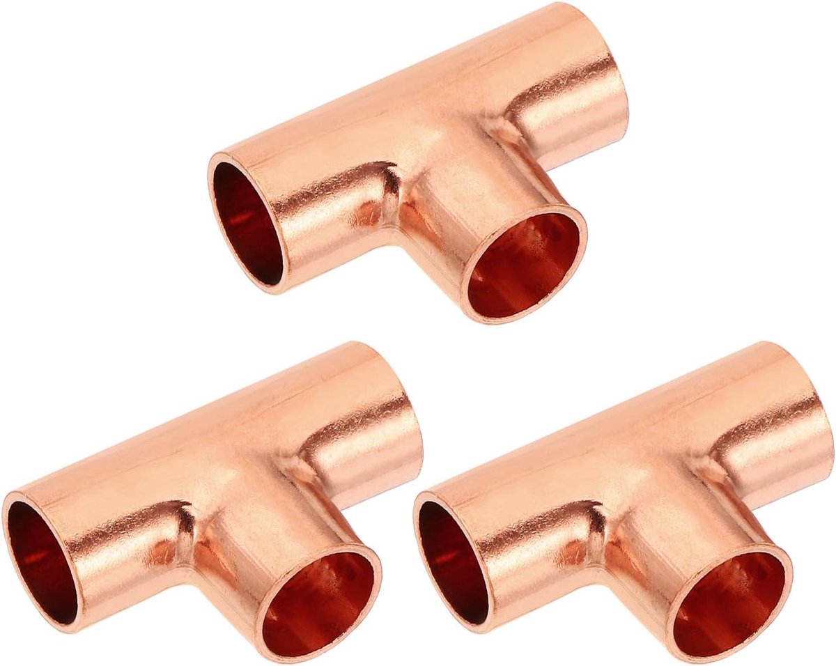 12mm ID 1mm Dikke Tee Koperen Fitting, 3 stks 99.9% 3 Way Puur Koperen Pijp Fitting Korte Radius Buis Connector Met Zweet Soldeer Aansluiting
