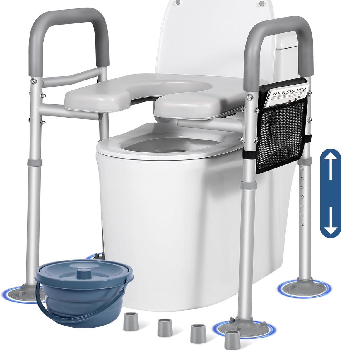 Toiletverhogers Voor Senioren Met Opbergzakje, Verhoogde Toiletbril Met Handgrepen Voor Ouderen, Zwangere en Gehandicapten, Gewatteerde Toiletverhoger (met emmer)