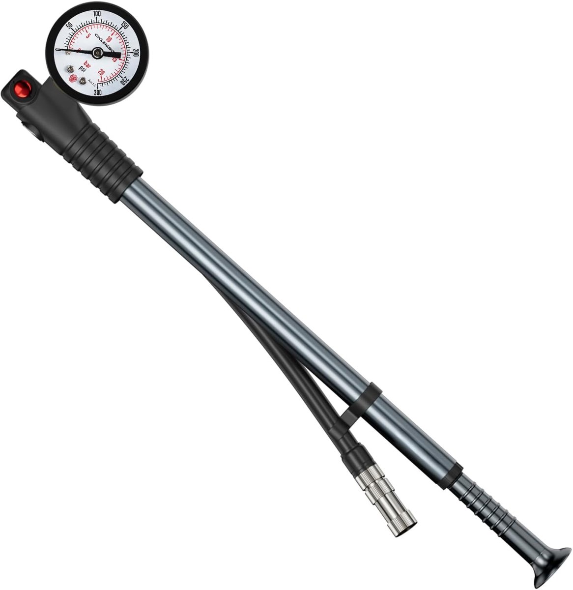 Veervork, demperpomp met manometer, [300 psi], hoge druk, draagbare schokdemperpomp, vorkpomp voor verende vork en achtervering, MTB, fiets, rolstoel, Schrader/Presta