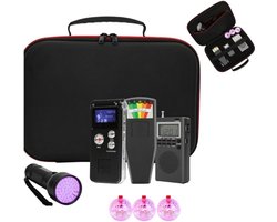 8 stuks spookjachtset met 1 EMF-meter, 1 EVP-recorder, 1 Spirit Box, 1 UV-licht, 3 LED-oplichtende kattenballen en 1 draagtas