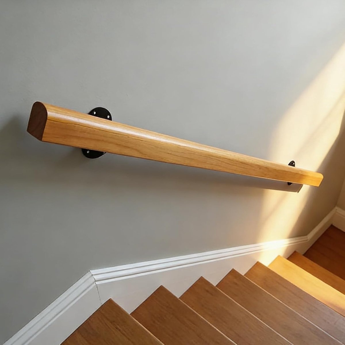 30-600cm houten leuning met beugels, antislip trapleuningen steunstang, tegen de muur ouderen en kinderen loft grijpstang kit voor binnen ziekenhuis thuis (Hout kleur, 50cm)