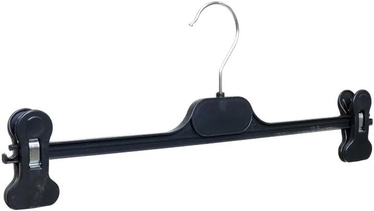 20 stuks kleerhangers met zwarte kunststof klemmen, 34 cm, organiseer je kledingstukken, broeken en rokken, kleerhangers met klemmen, die orde in je kledingkast garanderen.