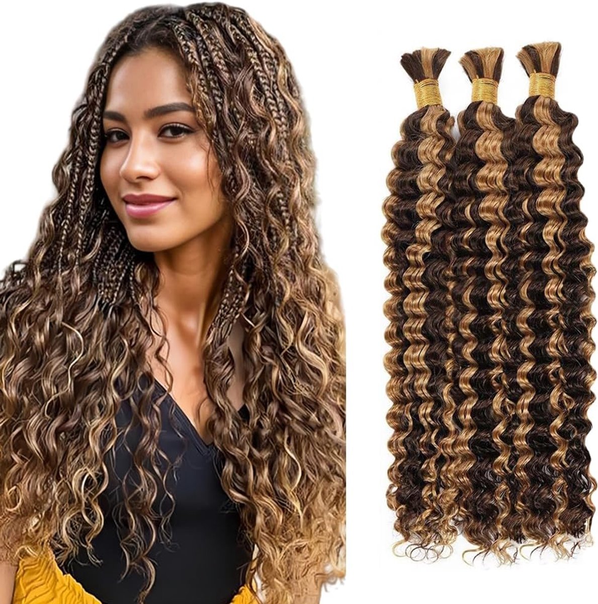 26 26 26 Inch Deep Wave Bulk hair for Braiding #4/27 Highlight Blonde Menselijk haar No Weft Premium Braiding Hair Extensions for Boho Braids With Minimal Tangle 3 Bundles/Pack