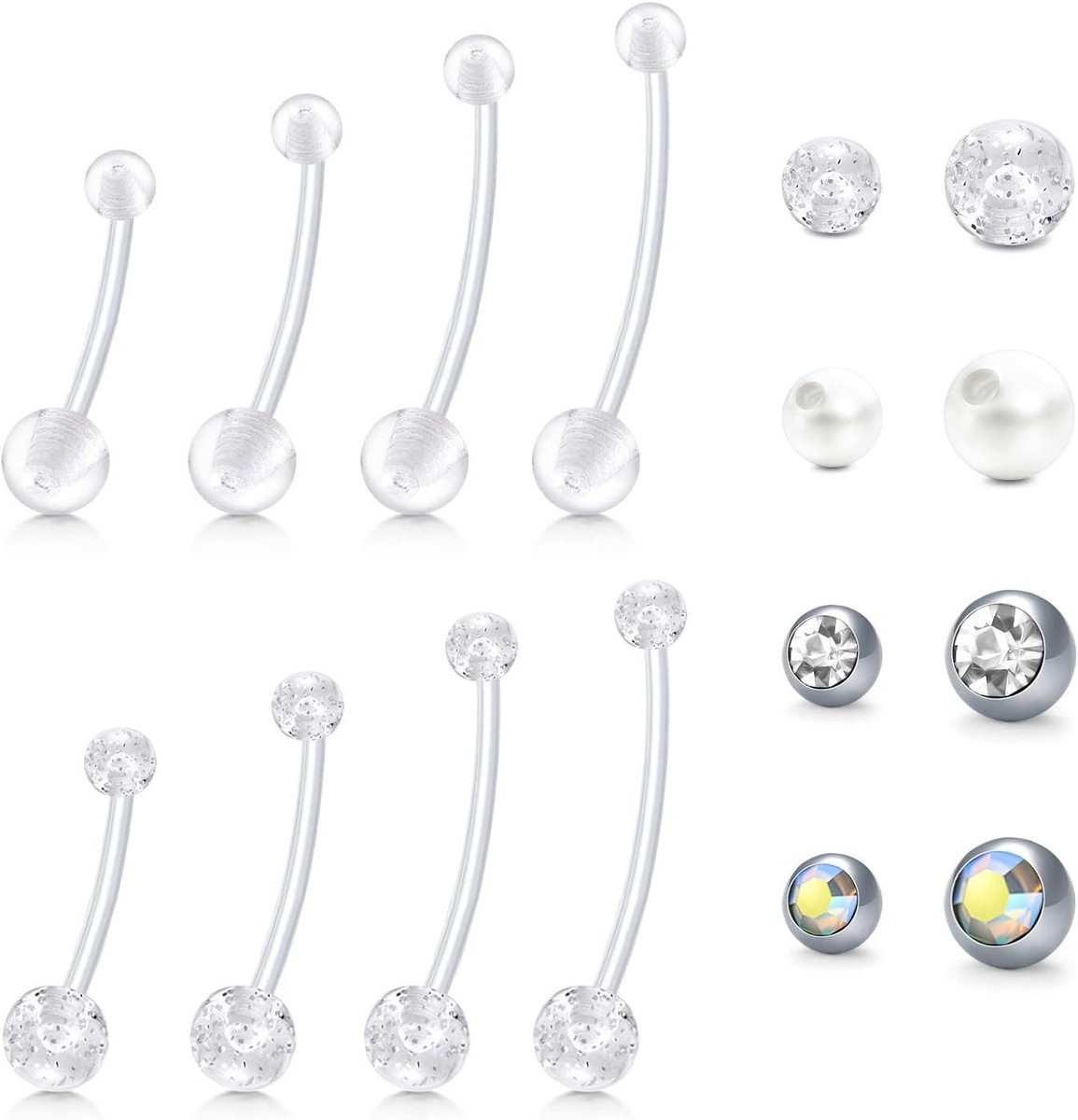 Zwangerschap navelstaafje Bioflex lange navelstaafje met plastic vervangende navelpiercing ballen, navelstaafjes navelpiercing voor zwangere vrouwen