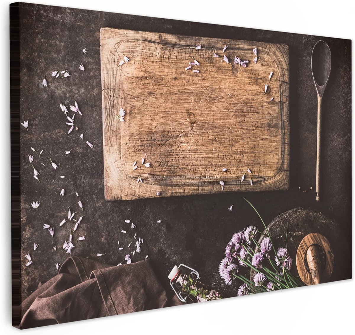 120x80 cm Tuinposter Tuin Tuinposters Voor Buiten Decoratie Tuindecoratie Garden Outdoor Balkon Poster Terras Posters Snijplank - Kruiden - Lepel - Keuken - Rustiek - Vijzel