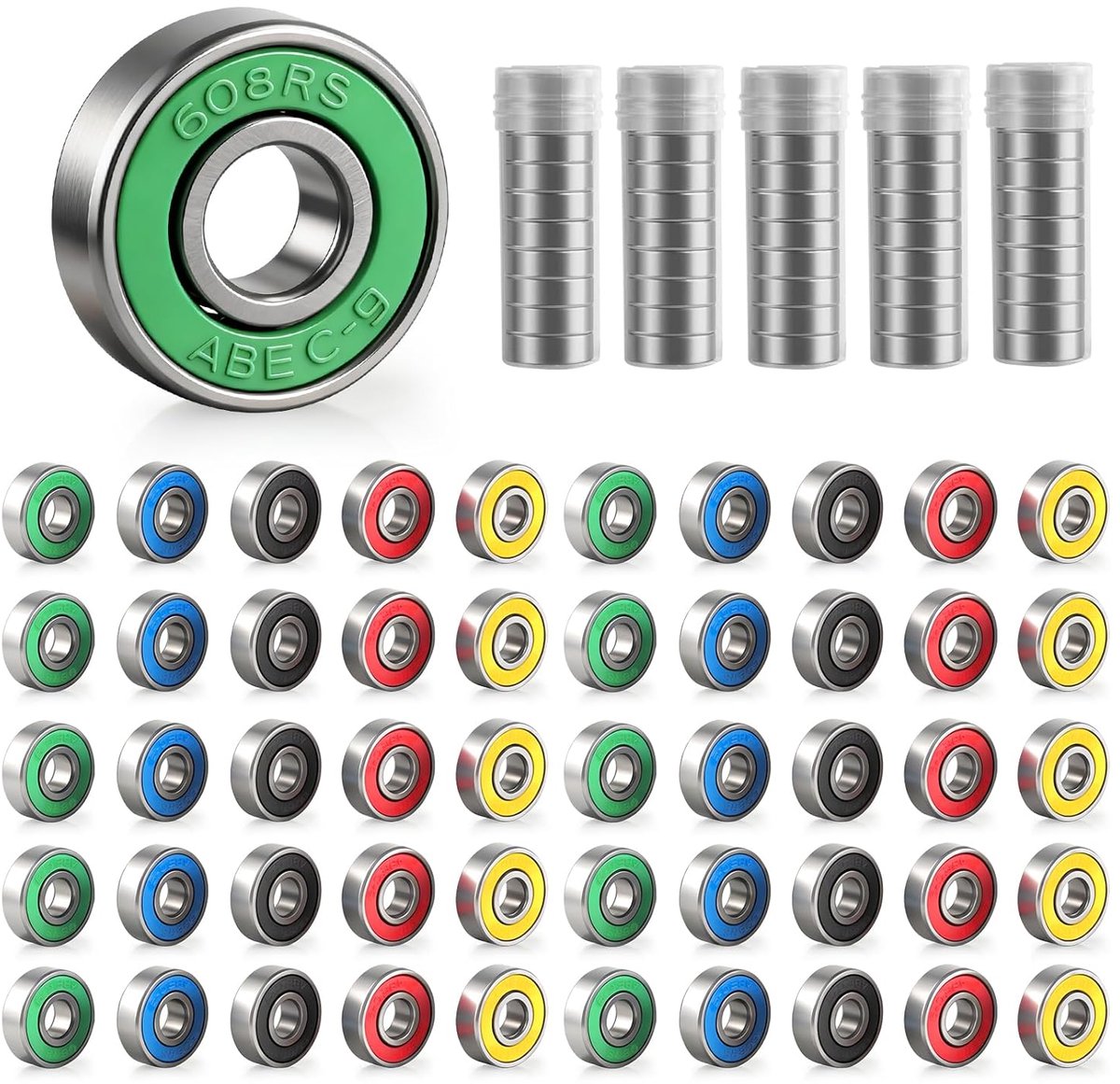 kogellagers 608RS 9 x 22 x 6 mm - koolstofstaal - dubbel afgeschermd - ideaal voor skateboards - ShopVlot