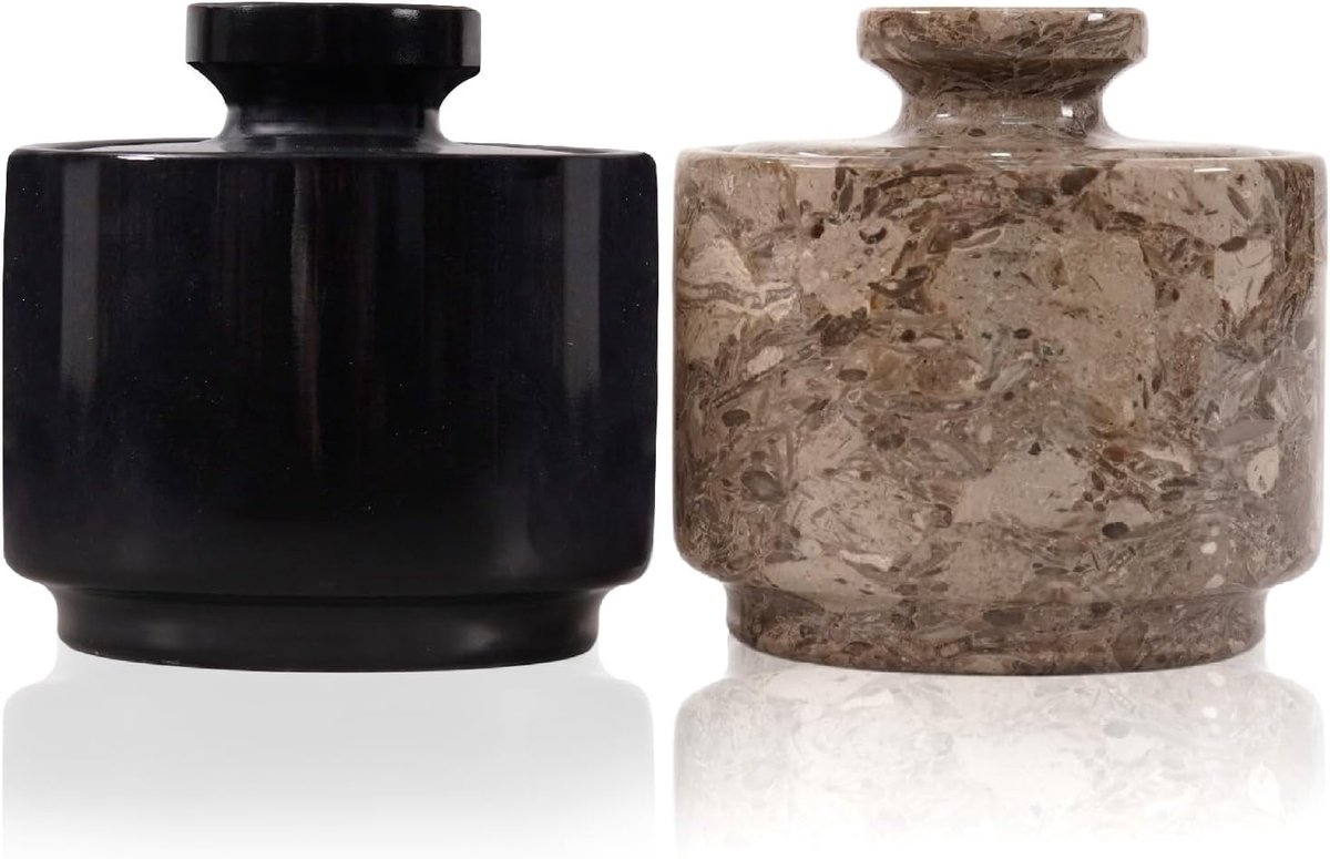 Zoutcontainer set van 2 - marmer wit & zwart - 3,5oz - stijlvolle keuken decoratie - ShopVlot