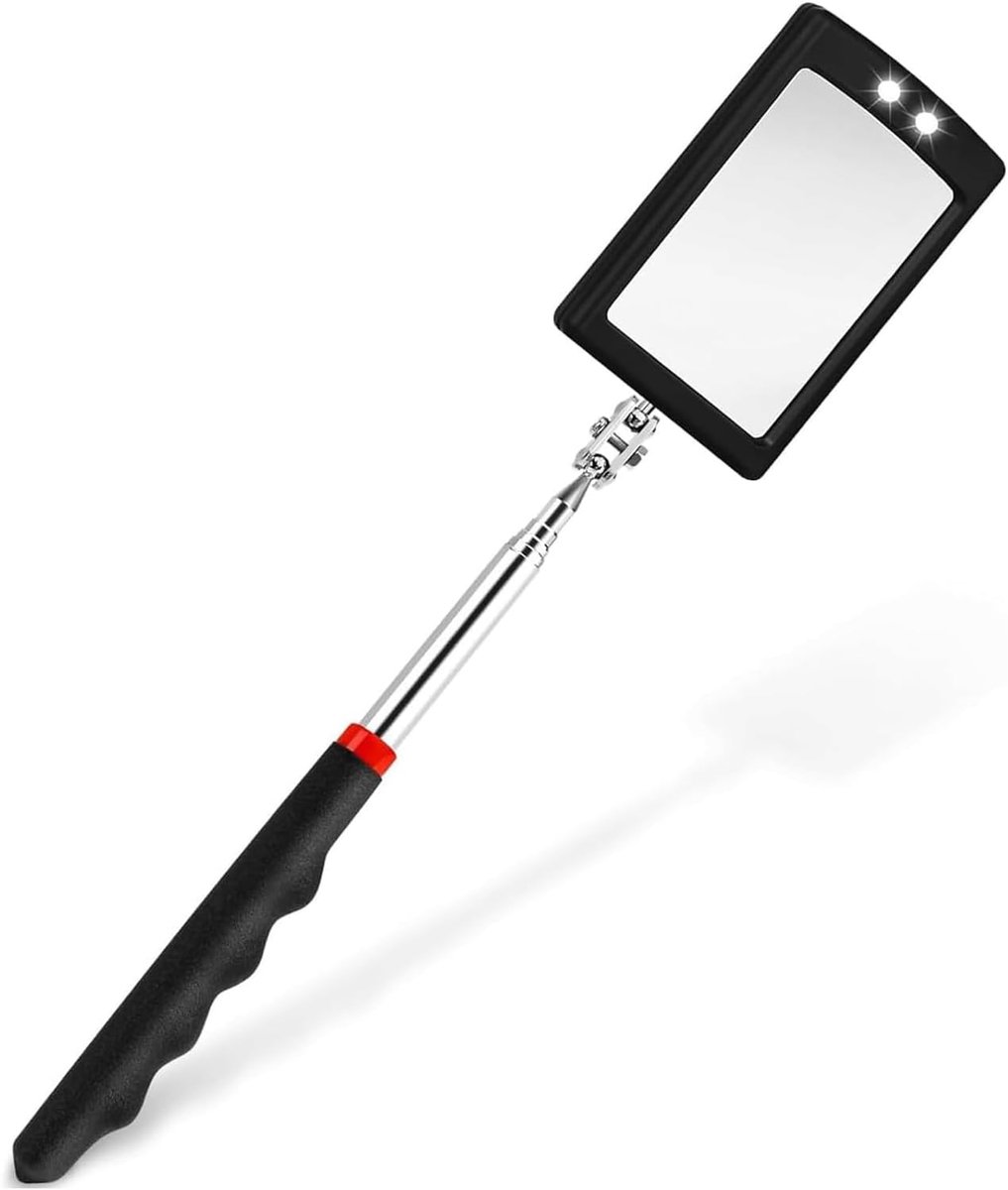 Inspectiespiegel 360 verstelbaar - telescopisch roestvrij staal - met LED-verlichting - ideaal voor autoreparatie - ShopVlot