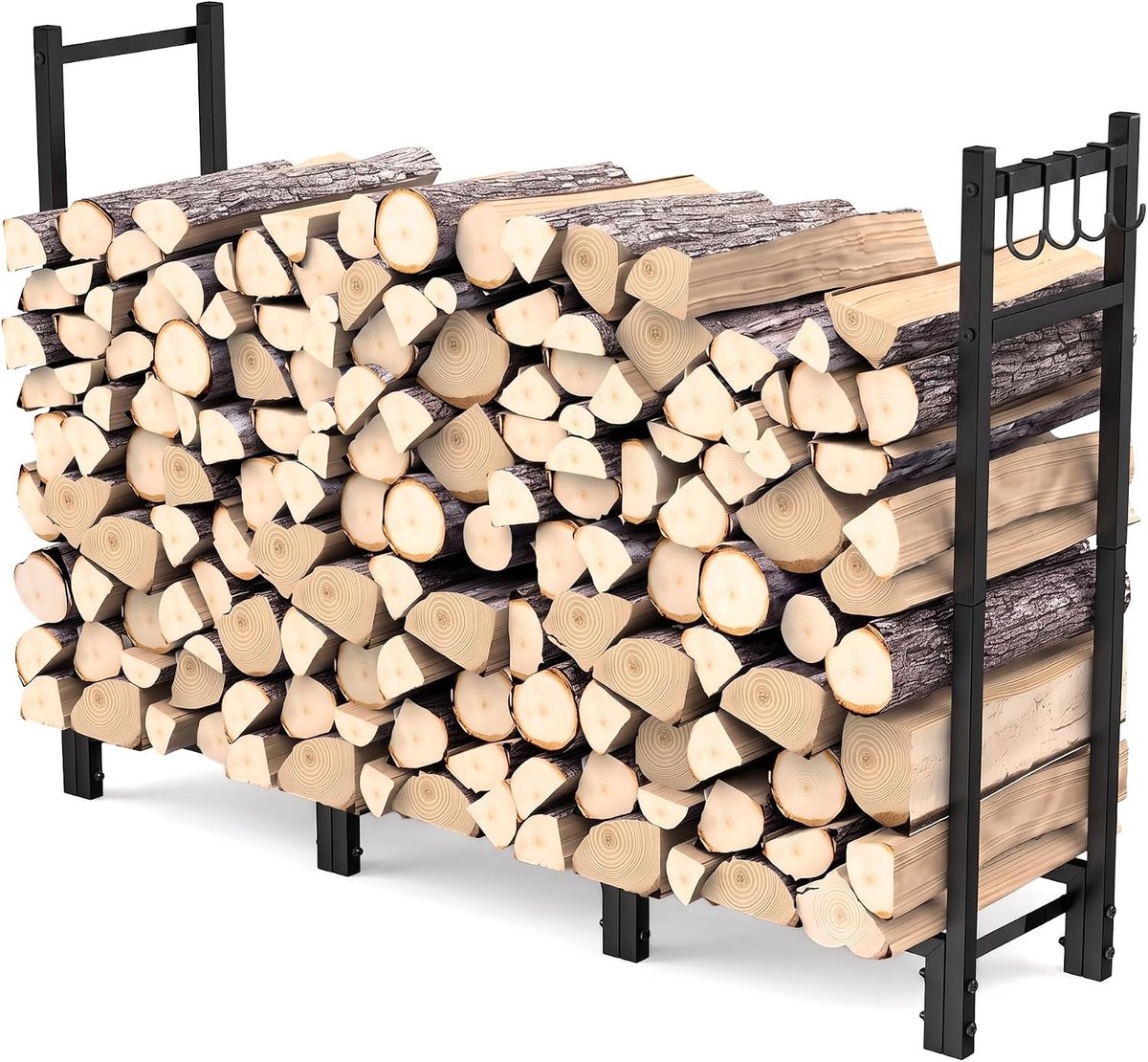 SnelShoppen - Verstelbaar haardhoutrek van metaal 114 x 25 x 80 cm, voor binnen en buiten, tot 500 kg hout, stabiele open houtopslag, stapelhulp voor