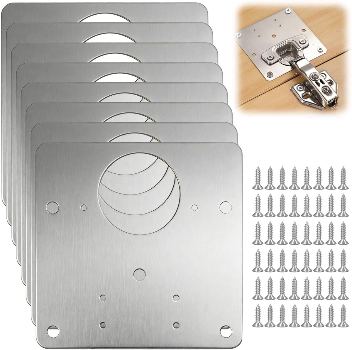Scharnierreparatieset 9 x 9 cm - RVS met 48 schroeven - Sterk en eenvoudig te monteren - Voor kasten en meubels - ShopVlot