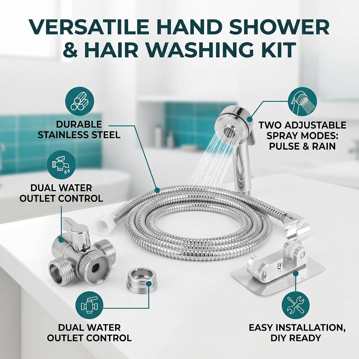 SnelShoppen - Sink Faucet Sprayer Attachment Kit, Handdouche Set voor Haarwassen, Keuken en Badkamer, Rvs Douchekop voor Honden, Baby en Dierenverzorg