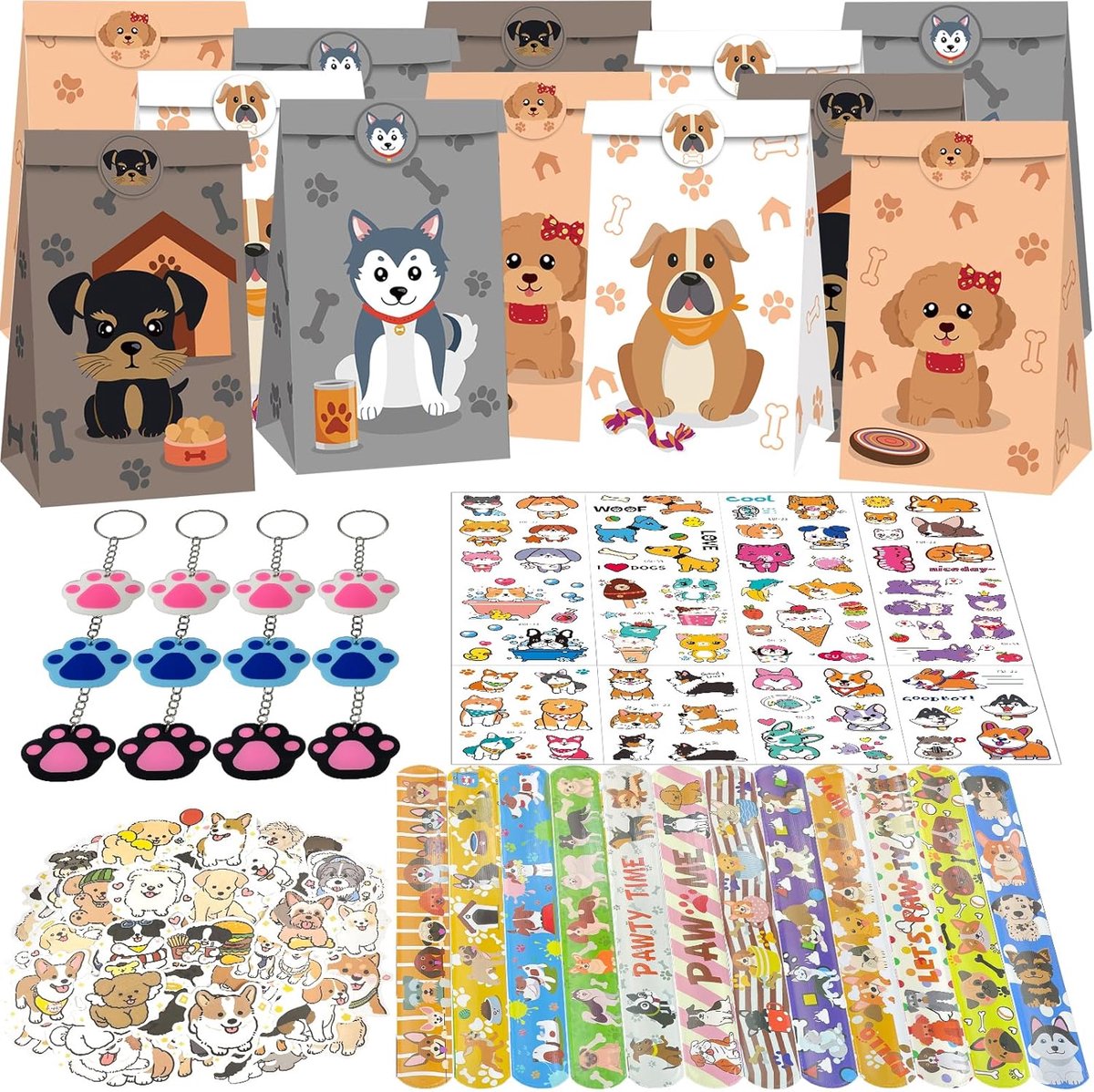 Dog party geschenkenset - 120 stuks - hondenthema accessoires - ideaal voor verjaardagsfeestjes - ShopVlot