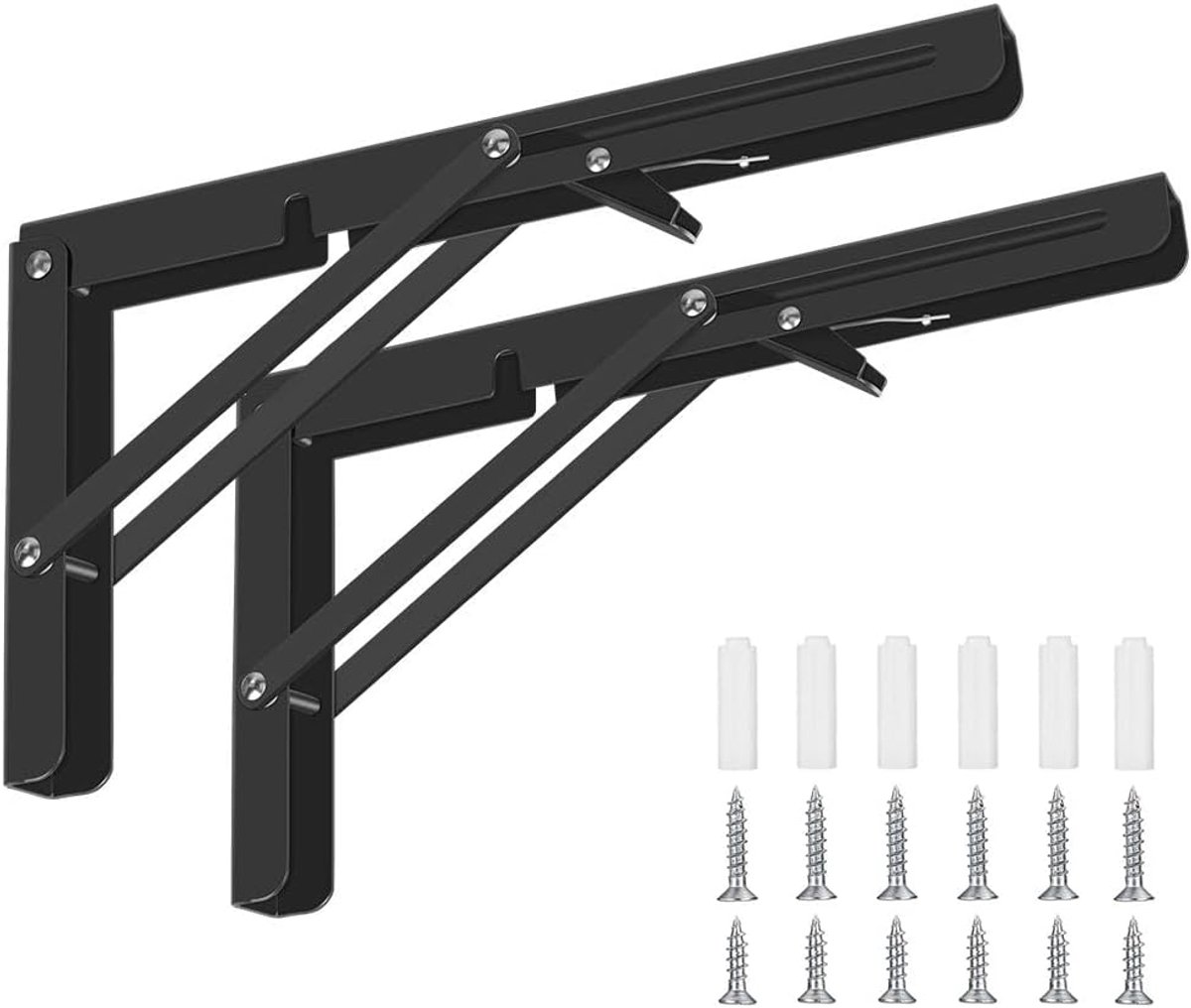 Vouwbare plankdragers 2x - zwaar belastbaar roestvrij staal - zwart 350mm - ideaal voor ruimtebesparing - ShopVlot