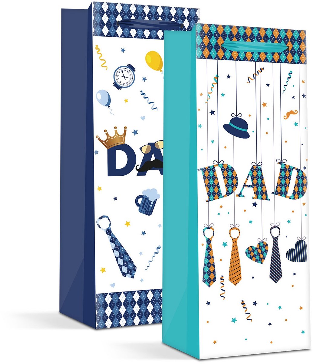 Flessentas Cadeau - Papieren Gift Bag voor Drankflessen - papier - 360 x 127 x 83 mm - 2 soorten / verpakking 12 Stuks [57108M]
