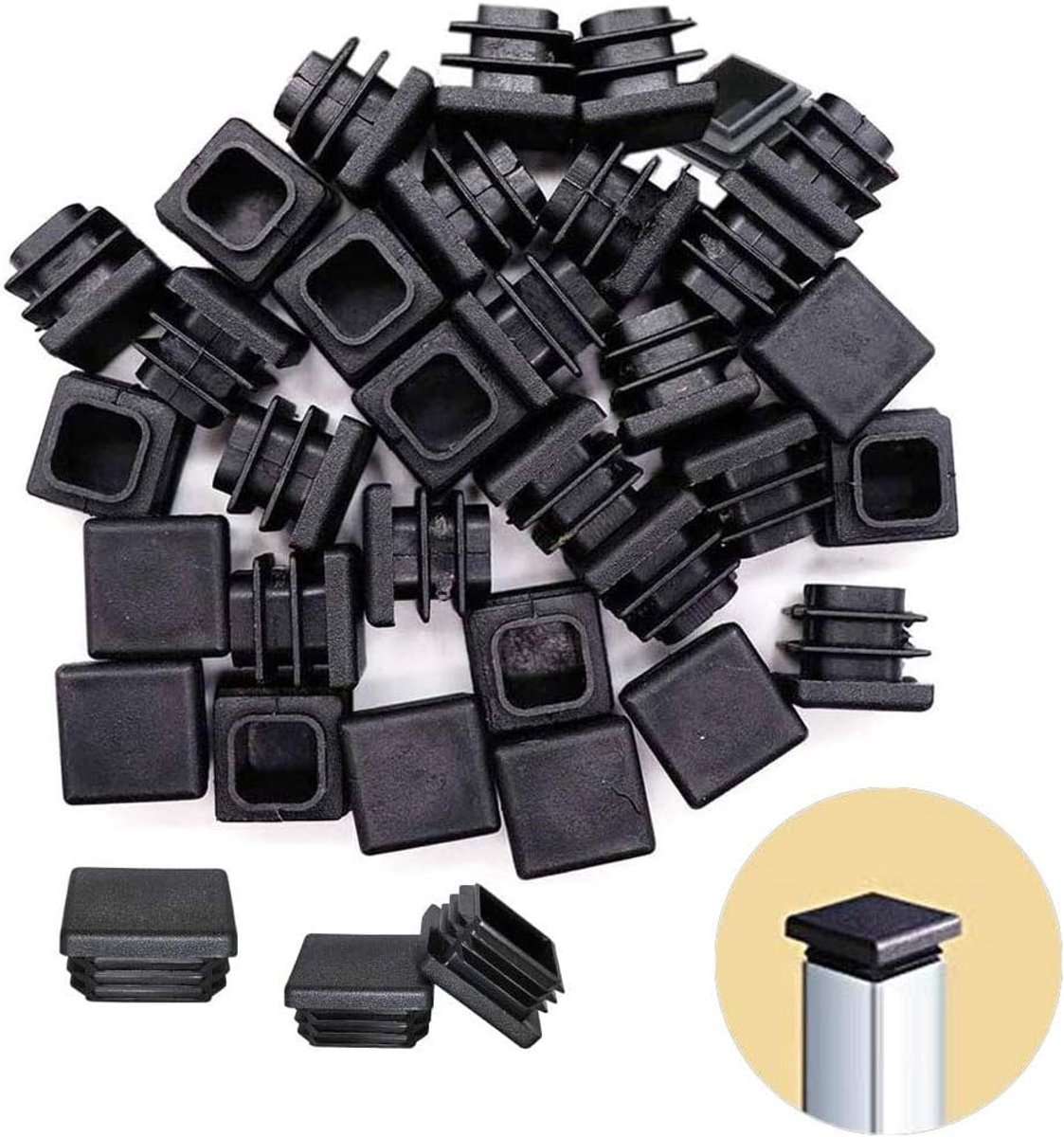 Tube plugs 30 x 30 mm - zwarte kunststof stop - beschermend - voorkomt krassen op vloeren - ShopVlot