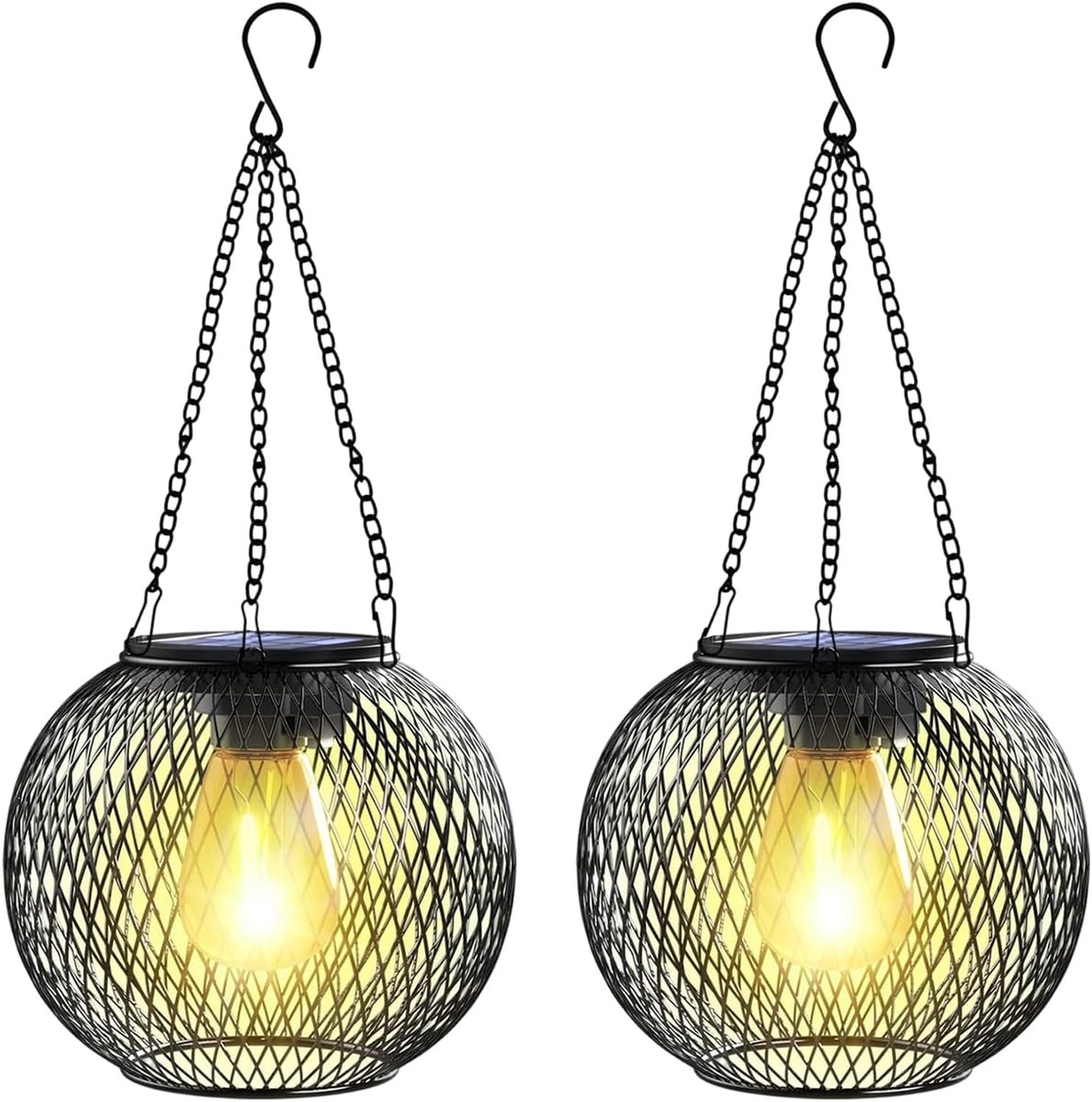 Hangende solar buitenlampen 2-pack - metalen lantaarns - IP65 waterdicht - sfeervolle tuinverlichting - ShopVlot