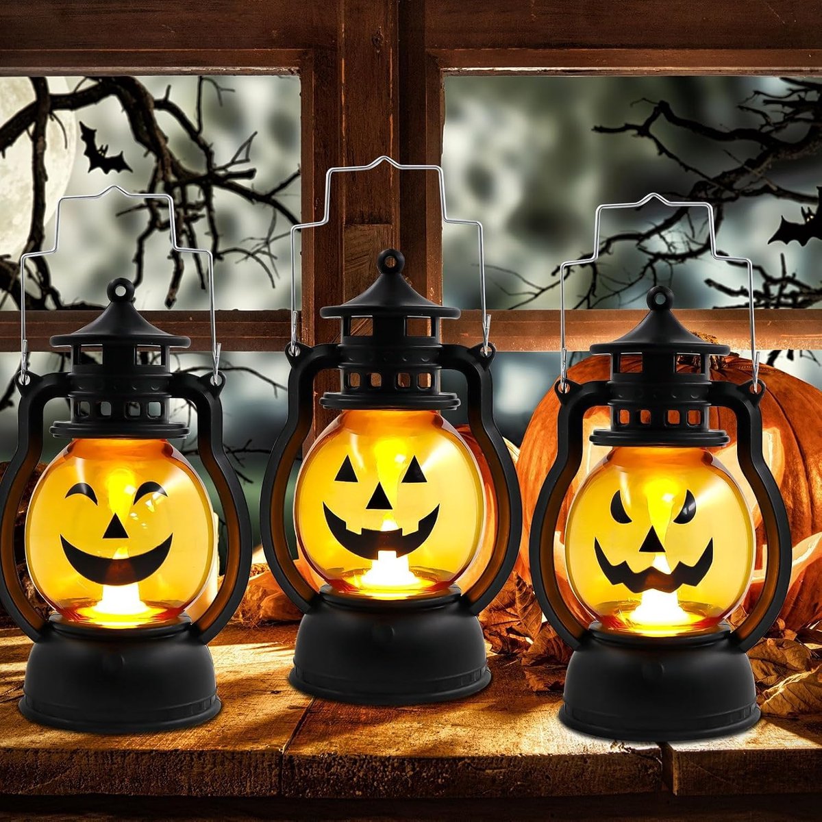 Halloween lantaarns 3-pack - draagbare pompoen LED - sfeervolle verlichting - creëer een griezelige sfeer - ShopVlot