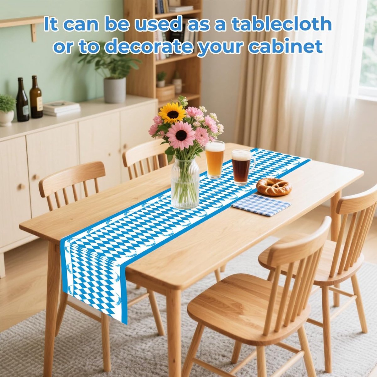 Tafellaken Oktoberfest 35 x 180 cm - Bavarian blauw-wit - Wasbaar polyester - Creëer een feestelijke sfeer - ShopVlot
