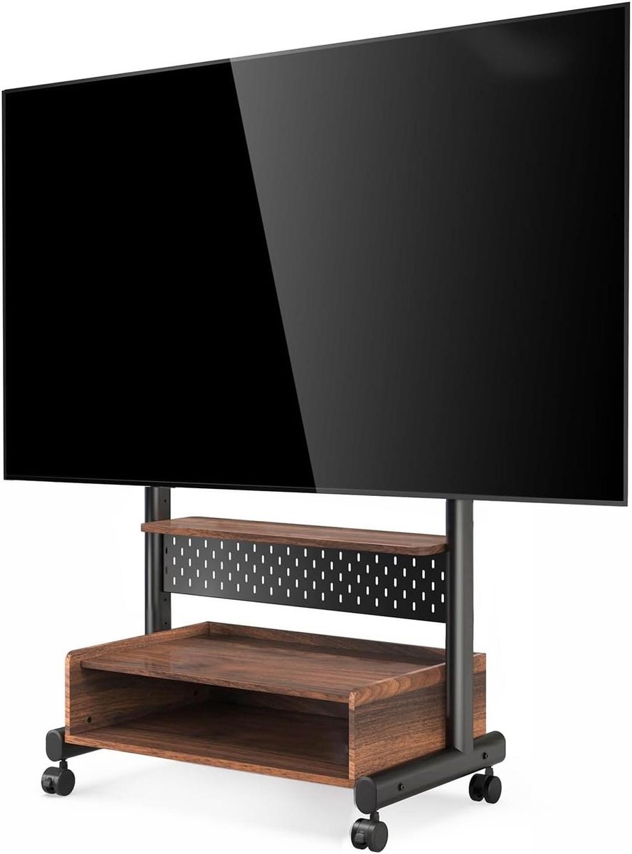 Mobiele TV Standaard - Roller TV Meubel - TV Plaatsen - Met Opbergplank - 40-85 inch - Zwart