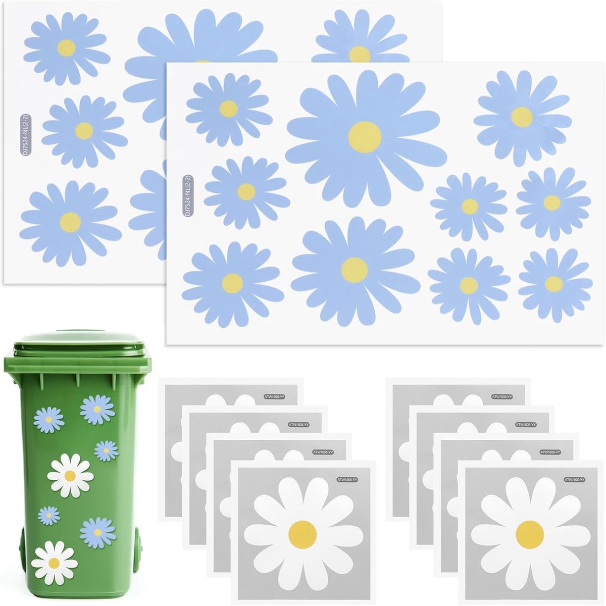 Afvalbak Stickers Set - 16 Bladen Bloemen - Waterdicht en Zelfklevend - Perfect voor Decoratie - SnelShoppen