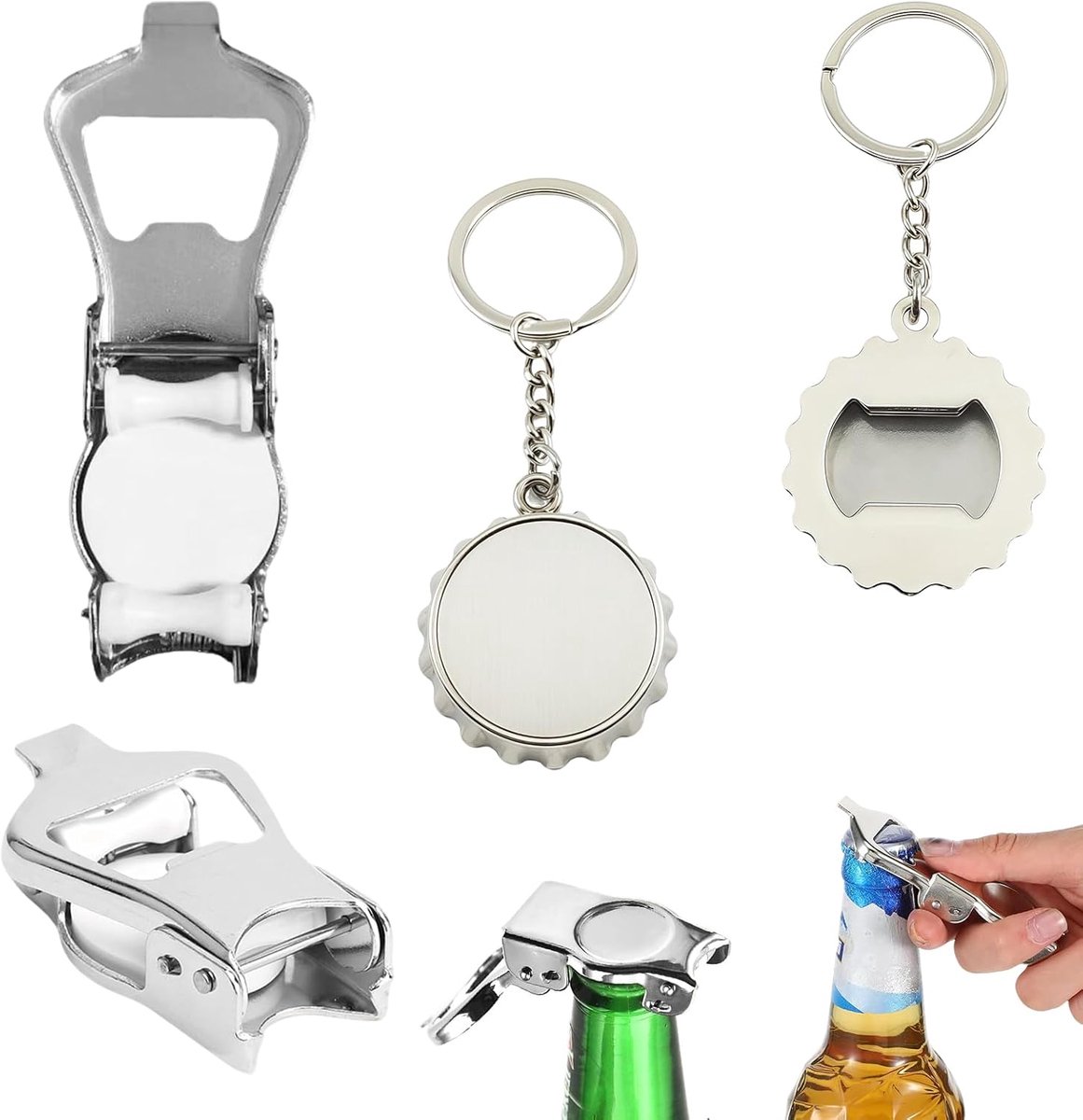 bierflesopener 4 stuks - roestvrijstaal - inklapbaar - ideaal voor thuis en buiten - SnelShoppen