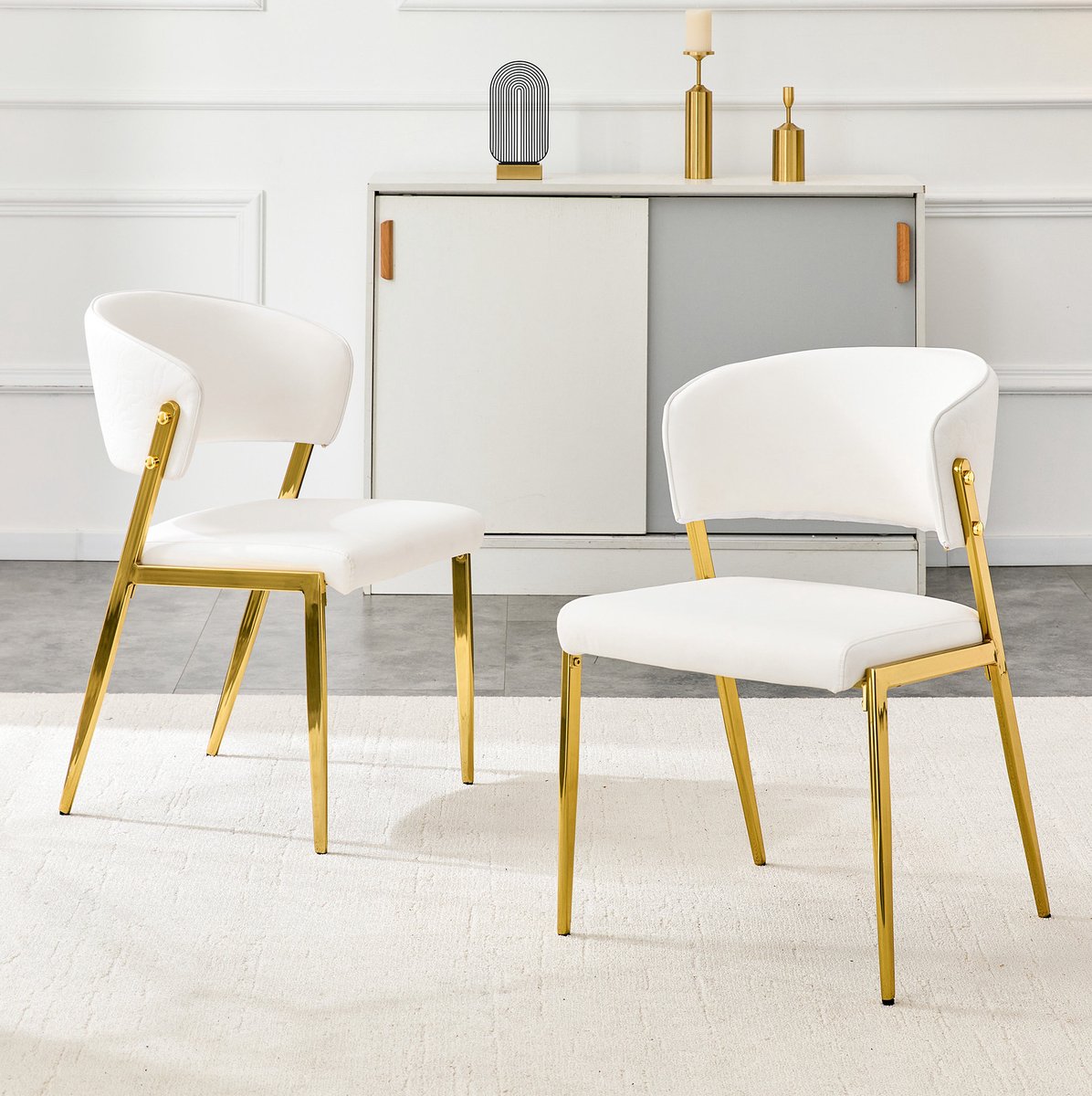 FloraGrace Eetkamerstoel Set van 2 – Met Armleuningen en Ergonomische Rugleuning – Voor Eetkamer, Woonkamer, Keuken en Kantoor – Kunstleer – Wit