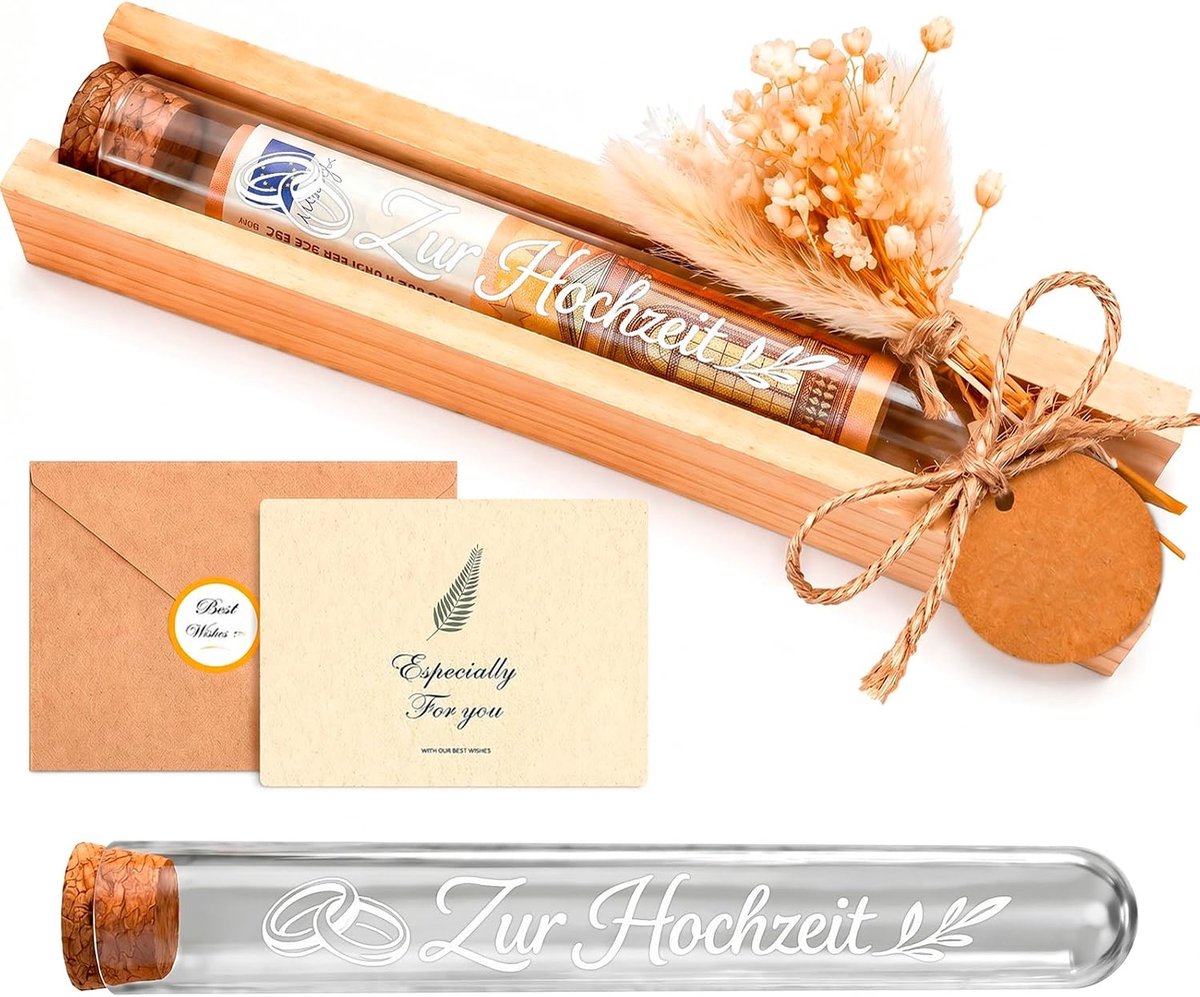 Bruiloftscadeaus voor bruidspaar - glazen buisjes met gedroogde bloemen - stijlvolle verpakking - uniek geldcadeau - SnelShoppen