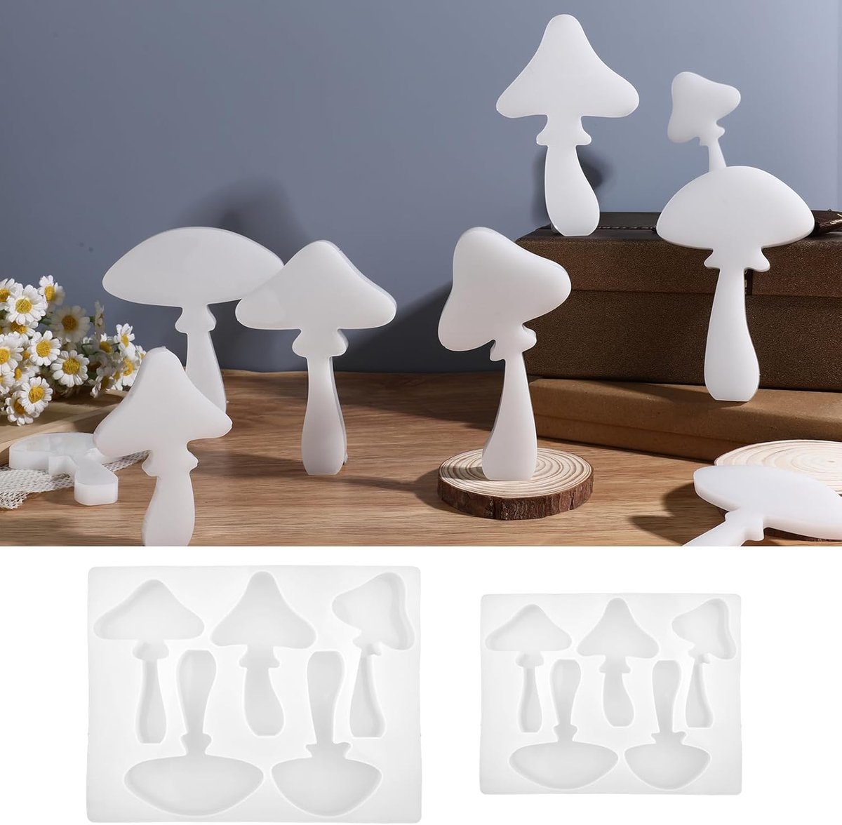 2 stuks gietvormen voor paddenstoelen, 3D-siliconen gietvorm voor epoxyharsvormen, kaarsvormen om te gieten voor kunsthandwerk, zeep, woondecoratie, handgemaakte sieraden