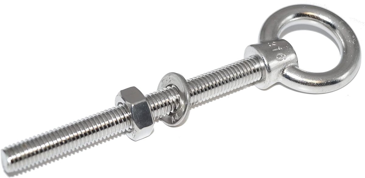 Oogbout M6X40 roestvrij staal A4 - ringbout met metrische schroefdraad, sluitring en moer - oogbout - NIRO, Nirosta, AISI 316