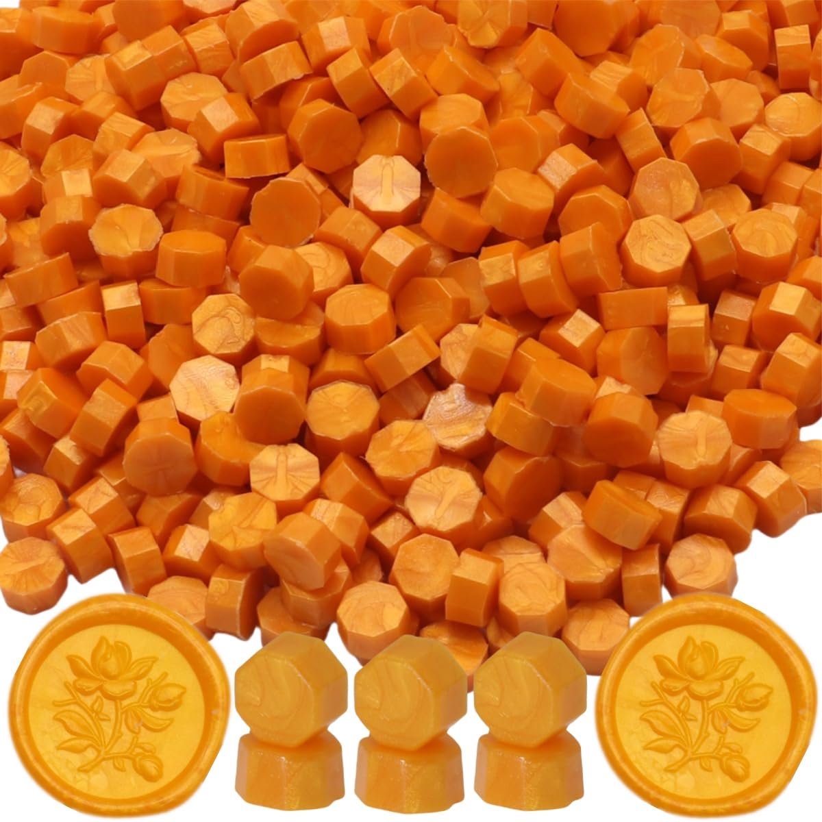300 stuks wasparels voor zegels, zegellak parels, achthoekige set waszegels voor uitnodigingen, kaarten, enveloppen, wijnpakketten, cadeauverpakkingen (oranjegeel)