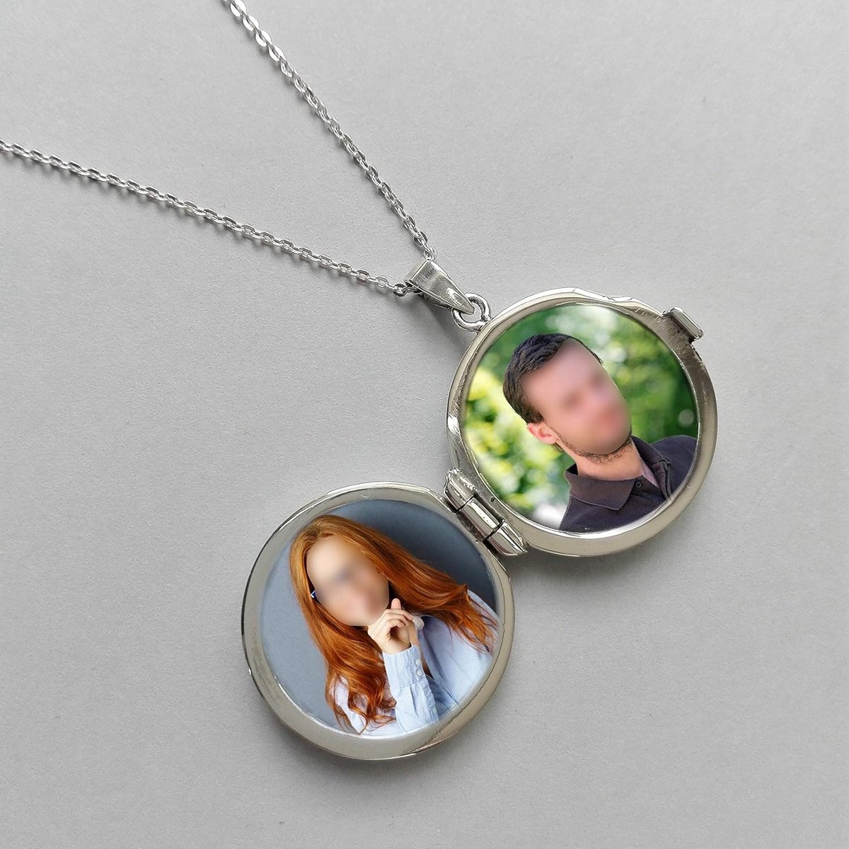 Gegraveerd Medaillon Ketting van 925 Zilver, met Geschenkdoos | Medaillon voor 2 fotos, interieur met vilt bekleed, antieke afwerking, ambachtelijk sieraad
